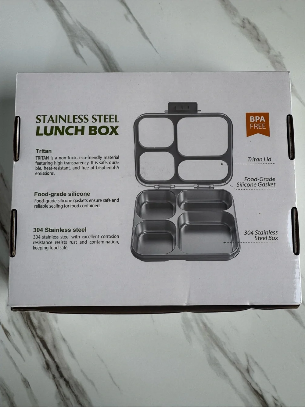 4-Compartment Stainless Steel Bento Lunch Box - Silver